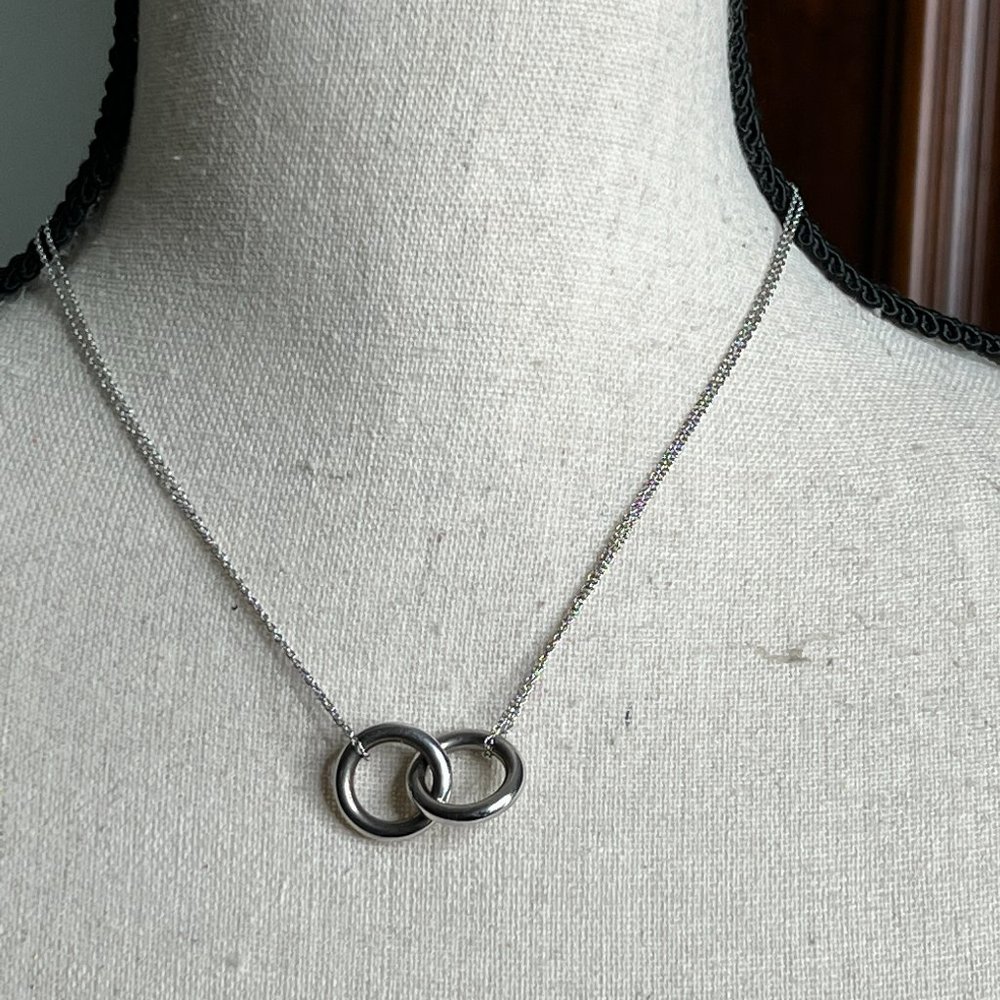 Sterling Silver 925 Interlocking Rings Necklace - image 2